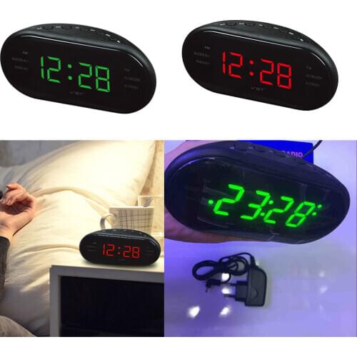 AM/FM LED Clock Electronic Desktop Alarm Clock Digital Table Radio Gift Home Office Supplies EU Plug