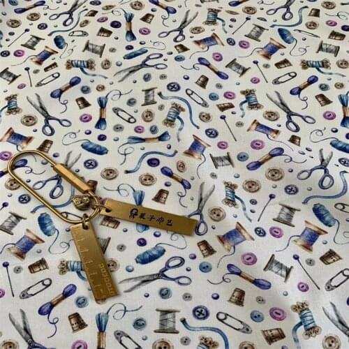 Needlework Scissors Pin Elastic Print 100% Cotton Fabric for Girl Clothes Hometextile Cushion Cover Curtain DIY 105cm Width
