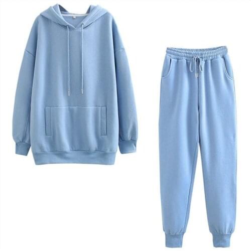 Demaifashion 2021 Winter Long Pant Fleece Hooded Pullover Women Tracksuit 2 Pieces Fashion Solid Female Sport Suit Casual Wear