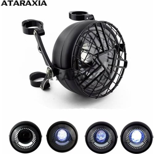 Motorcycle LED Headlight Retro Vintage Fog High Low Beam Bike Headlamp Mount Daytime Running Light Bracket For Harley Cafe Racer