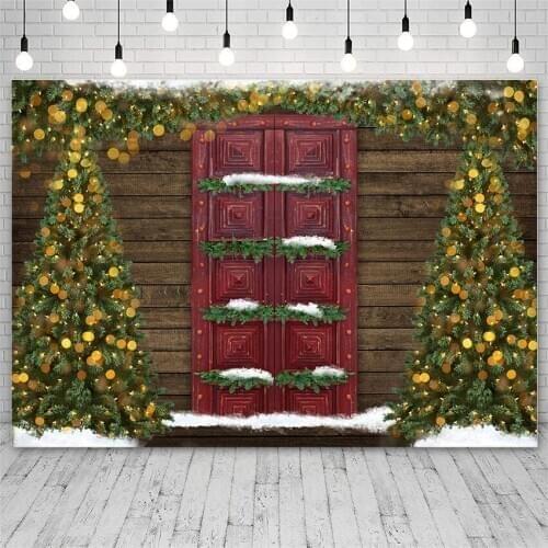 Avezano Backdrops Merry Christmas Tree Winter Red Door Light Photography Background Photo Studio Photozone Photocall Decor Props