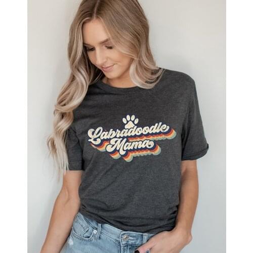 Retro Colored Labradoodle Mama Dog Paw Print Women T Shirts High Quality Tshirt Streetwear Graphic Tee Vintage Pet Lover Tops