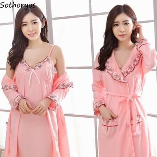 Robe Gown Sets Women Leisure Long Sleeve Sexy Homewear Sleepwewar Womens Loose Cotton Bathrobe Elegant Robes Ulzzang 2pcs Trendy