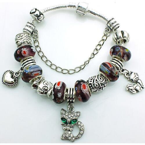 JINGLANG Newest Arrival European Style Silver Plated Crystal Women Charm Bracelets With Murano Beads Style Jewelry SL5722