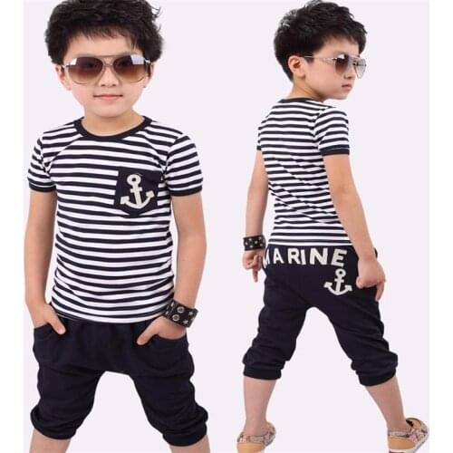 Boys Girls Clothes Hot Sale Summer Clothing Sets Kids Pants + Top Boys Girls Navy Stripe Kids Clothes Children Tracksuit Clothes