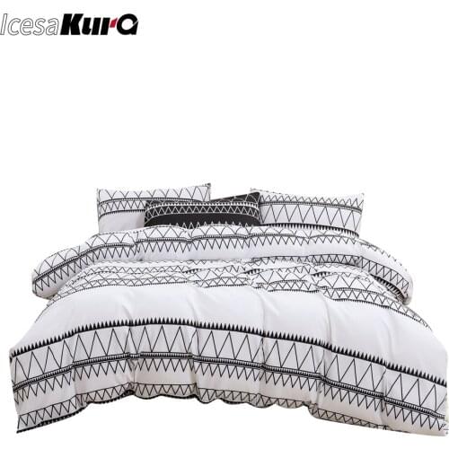 Printed Brushed Quilt Cover and Pillowcase Three-Piece Set Moroccan Style Bedding Polyester Bed Set Queen Striped Liberal Arts