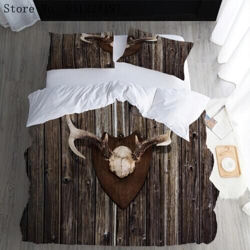 Brown Building Bedding Sets Single Double Queen King Size Duvet Cover Sets Microfiber Bedroom Sets Horns Wooden Door Bedclothes