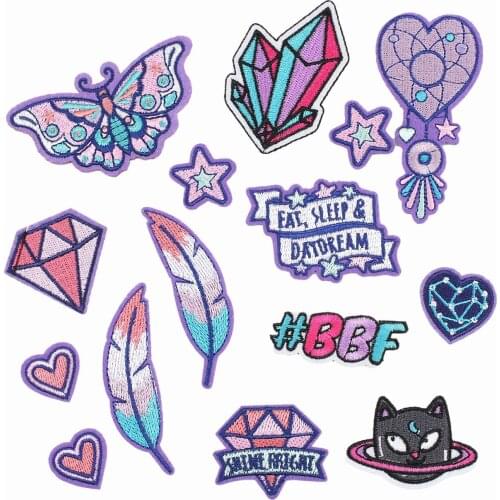 Dreamcatcher Embroidery Cloth Stickers Cartoon Feather Iron on Patch Diamond Thermo Adhesive Voilet Clothes Appliques Patches