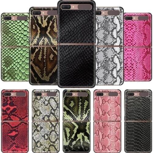 Fashoin Case For Samsung Galaxy Z Flip Cover For ZFlip 5G 6.7" Phone Funda Black Hard Shell Coque Luxury Snake Skin Art Colorful