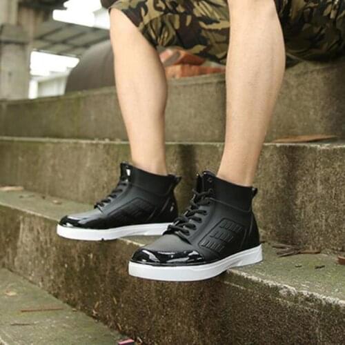 Dwayne Mens Rainboots Waterproof Spring Winter Rain Shoes Men Rain Boy Water Rubber Black Ankle Boots Lace-Up Shoes