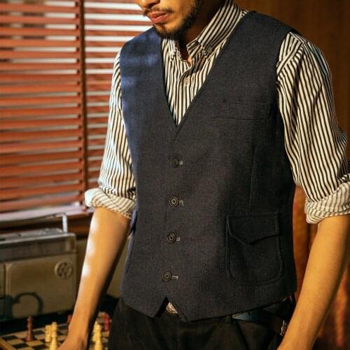 Mens Vest Tweed Wool Vest Herringbone Pattern Retro Slim Groom Wedding Business Casual British Customization