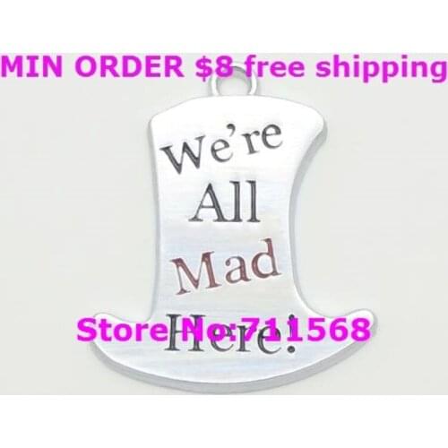 We're All Mad Here Hat Charms Alices Adventure in Wonderland Dangle Collar Choker Necklace Pendants Charm For DIY Jewelry