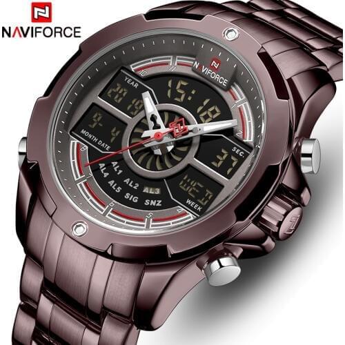 NAVIFORCE Men Watch Top Brand Stainless Steel Mens Watches Analog Digital Quartz Wristwatch Men Sports Clock Relogio Masculino