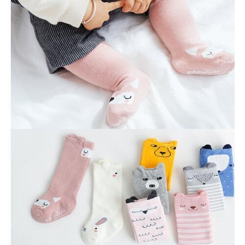 Newborn Toddler Knee High Sock Baby Girl Boy Socks Anti Slip Cute Cartoon Cat Fox Leg Warmers for Newborns Infant Warm Long Sock