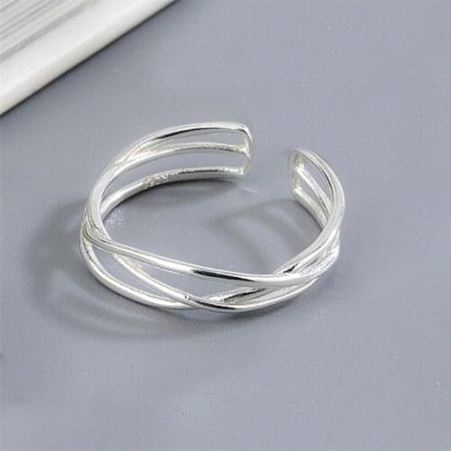 Simple And Creative Line Cross 925 Sterling Silver Jewelry Personality Multi-layer Winding Opening Rings SR77