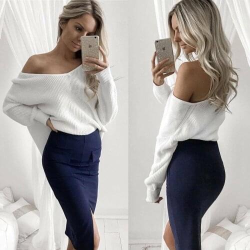 Sexy off shoulder knitwear pullover Womens Sweater Autumn winter Warm Sweater casual Long Sleeve Jumper Slash Neck Tops clothe