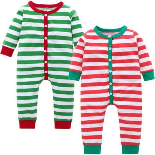 Christmas Toddler Baby Girls Boys Romper Jumpsuit Striped Long Sleeve Xmas Pajamas Homewear Outfit 6M-3T