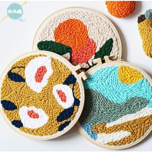 Handmade punch needle kits with yarn, DIY beginners kit, embroidery kit, punch needle starter kit, rug hook pattern and kit