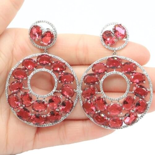 27x17mm Highly Recommend Jewelry Set For Women Created Pink Tourmaline Bright Zircon Bride Wedding Silver Color Earrings Pendant