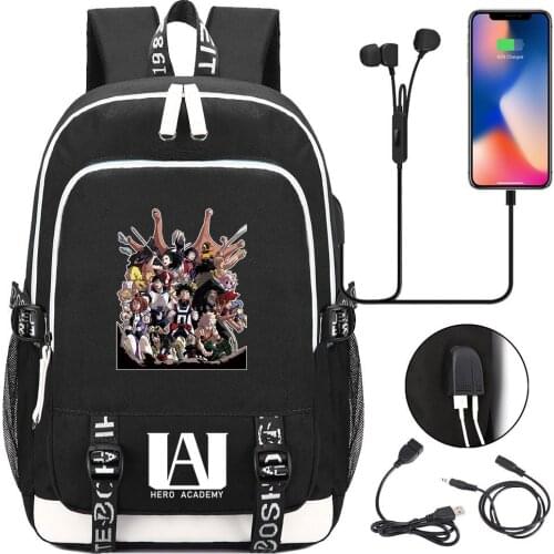 My Hero Academia Schoolbags Anime Cosplay Backpack USB Black Men Women Computer Travel Daypack School Bookbag Shoulder Bags 2021