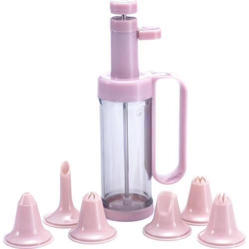 1SET Icing Piping Syringe Gun + 6 Nozzles Fondant,Biscuit Maker Cookie Presses Sets Extruder Machine Making Gun Bakeware OK 0767
