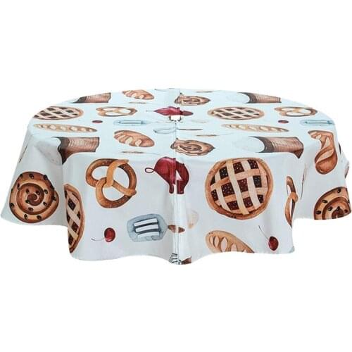 Umbrella Hole Tablecloth For Outdoor, Spillproof Waterproof Round Umbrella Tablecloth With Zipper 60 Inch Table Cover-ABUX