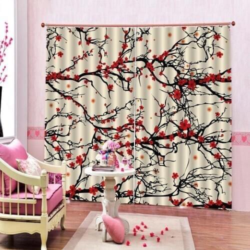 Plum blossom curtains 3D Curtain Printing Blockout Polyester Photo Drapes Fabric For Room Bedroom