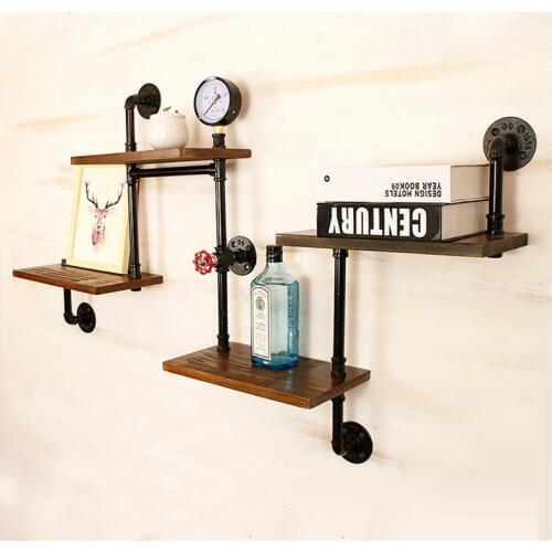 Iron Water Pipe Rack Solid Wood Word Shelf Retro Decoration Industrial Bookshelf Hanging Wall Home Office Bookshelf Organizer