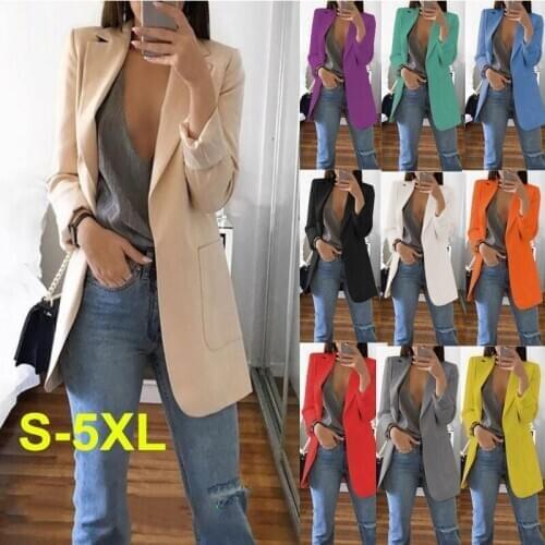 Blazers Women Spring Fall Suit Solid Casual Notched Collar Female Office Autumn High Quality Coat Tops Plus Size 5xl Streetwear