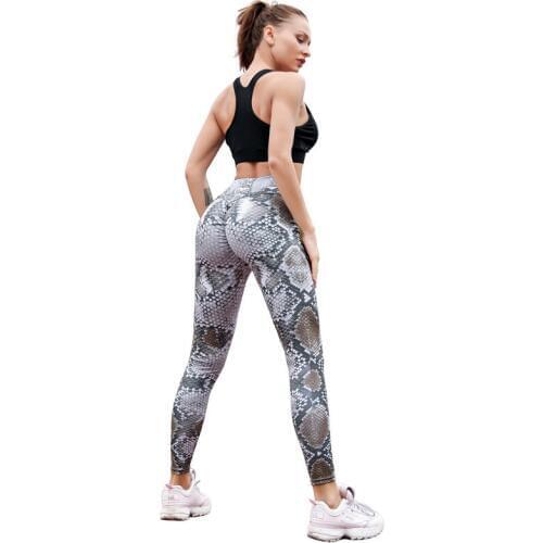 Leggings Women New Fast Shipping Women White Snake Printed Leggings Black PU Leather Patckwork Workout Hot Hip Pleated Leggings