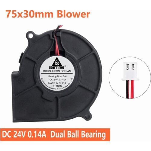 Gdstime 1 pcs 7530 Two Ball Bearing Blower Fan 24V Centrifugal Brushless DC Cooling Fan 75mm x 40mm x 30mm 24 Volt 7.5cm