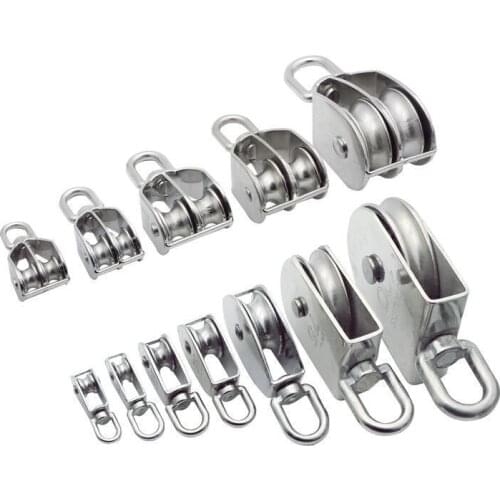 1PC M15-M50 Stainless Steel 304 Single or Double Wheel Swivel Lifting Rope Pulley Block 35KG-400KG for Wire Rope