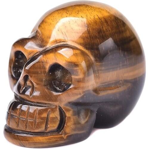 1PC Natural Crystal Handmade Tigers Eye skull Stone Healing Reiki Crafts Home decoration Polished Art Collectible Figurine Gift