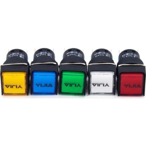 10Pcs/lot 16mm Pin Terminals Rectangular Indicator Light Signal Lamp AC and DC 12V/24V/220V LA16-D/J