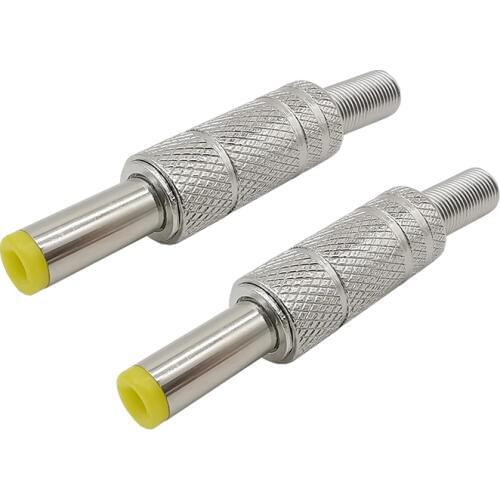 2pcs Silver Metal DC Power Male Plug Jack 5.5x2.1mm / 5.5x2.5mm Adapter with Yellow Head 5.5*2.1mm/5.5*2.5mm DC Plugs Connectors