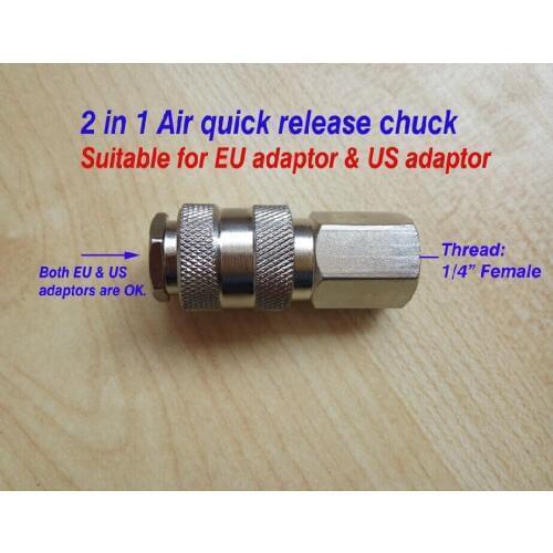 2 in 1 quick release chuck for air tools, suitable for EU & US adaptors, quick adaptor, another end is 1/4" NPT female thread
