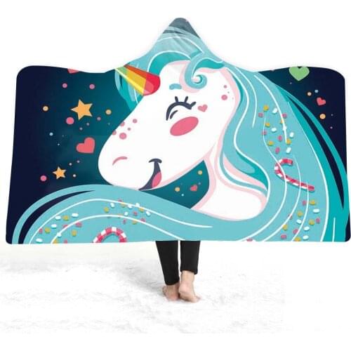 3D Unicorn Hooded Blanket Sherpa Fleece Wearable Plush Throw Blanket on Bed Sofa Thick Warm