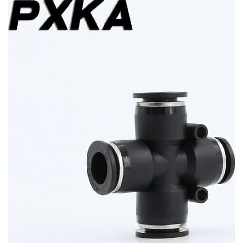 Free shipping 2PCS Quick connector air pipe quick plug adapter cross four-way plastic pneumatic PZA6/8/10/12mm black fittings