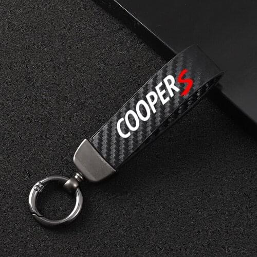 For Mini coopers R56 R50 car Accessories High-Grade Leather Car KeyChain 360 Degree Rotating Horseshoe Buckle Jewelry Key Rings