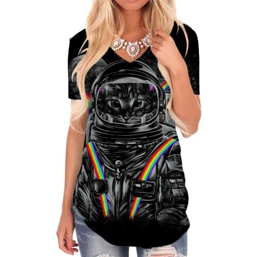 Giyu Brand Cat T Shirt Women Animal Tshirts Printed Rainbow V-neck Tshirt Funny Funny T shirts Womens Clothing Hip hop Cool New