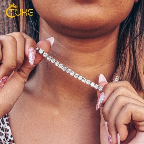Top Quality 3mm 4mm 8mm Round Cut Iced Out Cubic Zirconia Tennis Link Chain 1 Row Chain Necklace For Women Men Hip Hop Jewelry