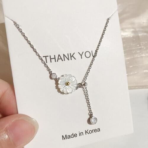 Creative Shell Small Daisy Long Tassel Necklace 925 Silver Clavicle Chain Adjustable Pendants Necklaces For Women Party Jewelry