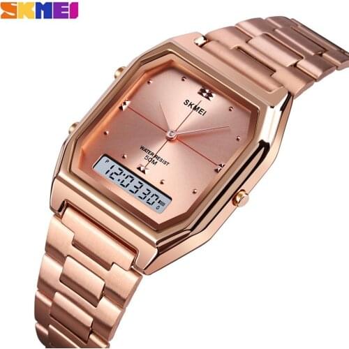 SKMEI Brand Luxury Stainless Steel Ladies Female Electronic Stopwatch Calendar Clock Women Quartz Watches Montre Femme 1612