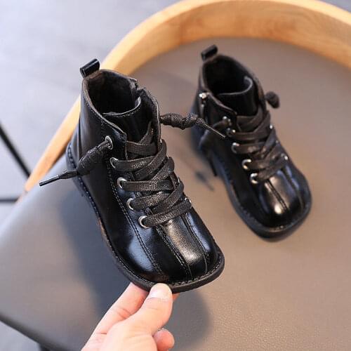 Childrens Martin Boots Autumn Winter Girls Warm Leather Boots Students British Style Short Boots Girls' Non-slip Boots Zipper