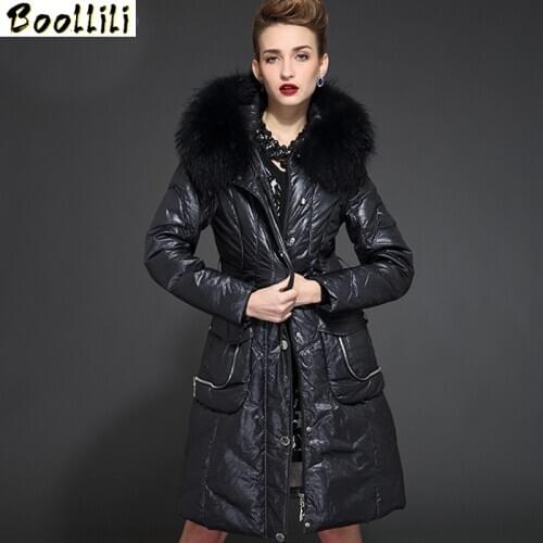 Boollili Long Winter Down Jacket Woman Hooded Duck Down Coat Large Fur Collar fashion Luxury Womens Jackets slim 2020