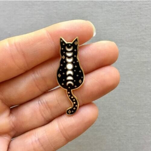 Cosmic Cat Witchy Moon Phases Enamel Pin Lapel Collar Pins Brooch Badge Backpack Hat Jewelry Accessories
