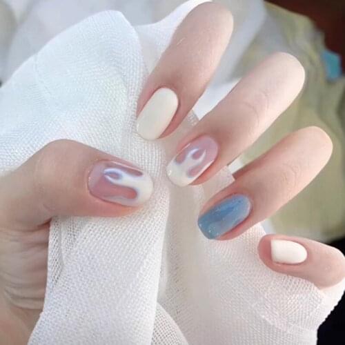 LiuLiu Fake Nail Art Pink Artificial Press On With Jelly Glue Full Cover Stylish Daily Detachable Fingernails Designs