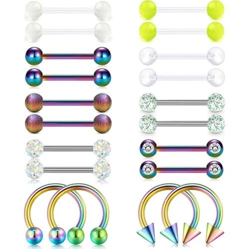 14G Tongue Rings Nipplerings Straight Bar Nipple Piercing Ring Barbell Stainless Steel 16mm 18mm Nipple Tongue Rings