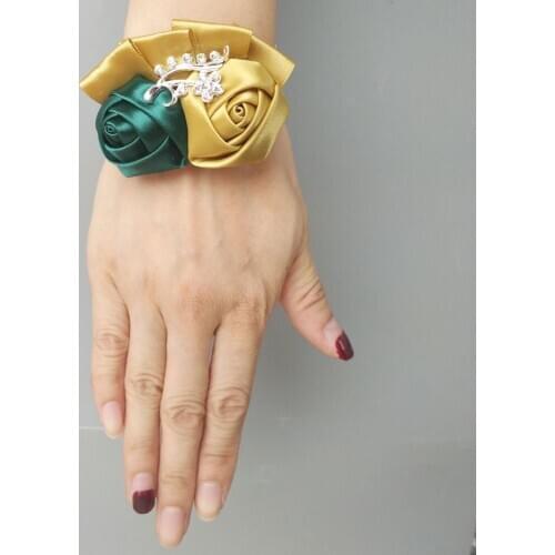 Wrist Corsage Gold Color Artificial rose wrist flower bride bridesmaid sister wedding bouquet used to decorate SW1317