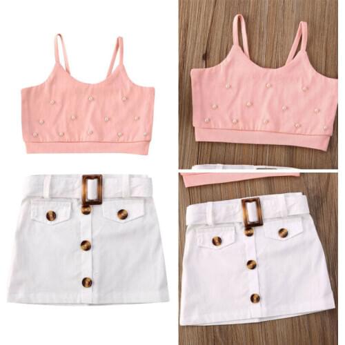 Lovely Toddler Kids Baby Girl Vest Tank Tops + Mini Skirt Dress 2PCS Outfits Clothes